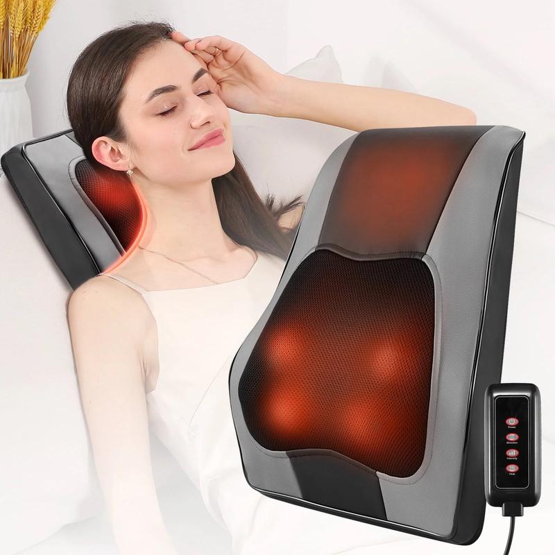 Shiatsu Electric Back Massager with Heat, Deep Tissue Kneading Massage Machine for Ultimate Relaxation & Back Pain Relief, Christmas Gift, Grey