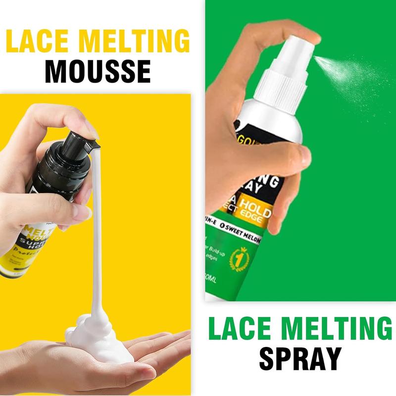 Lace Melting and Holding Mousse Glue-Less Hair Adhesive for Wigs, Wig Glue Lace Melting Spray Lace Melt Mousse for Closure Wigs Extensions, Wig Melting Mousse  Hold for Wig Hair Wig Install Kit