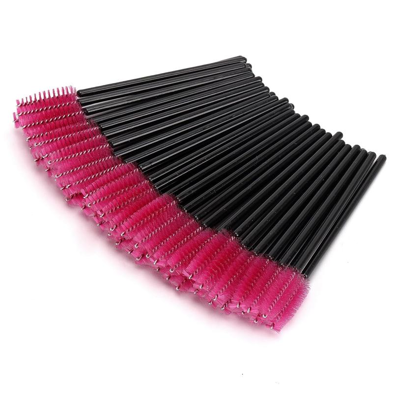 Christmas Sale - 50 Pcs Disposable Mascara Wands, Crystal Eyebrow Spoolies Brush for Eyelash Extensions, Pink Eye Lash and Makeup Brush.