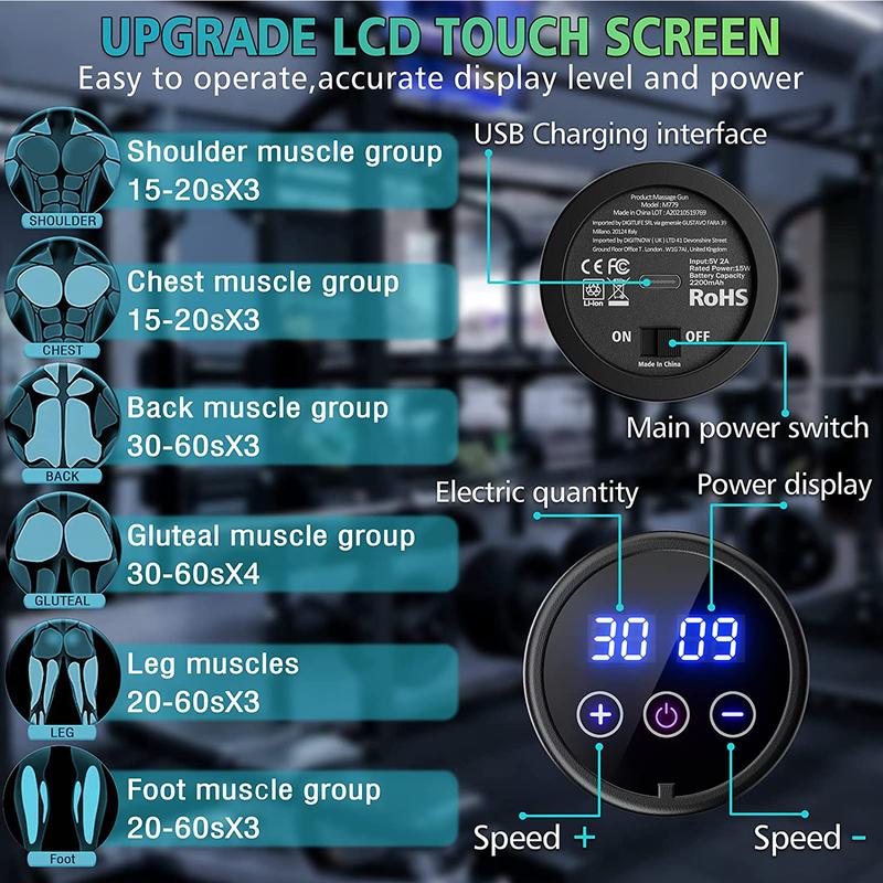 Cotsoco Percussion Massage Gun LCD Display 30 Speed, Super Quiet Electric Sport Muscle Massager Comfort