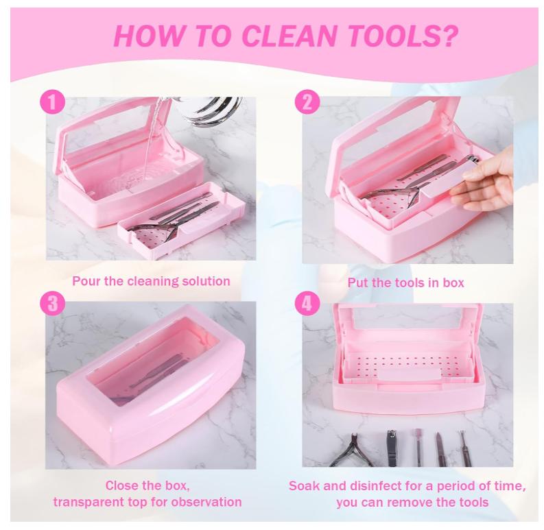 Sterilizer for Nail Tools, BUCICE Sterilization Tray for Tweezers, Nail Supplies, Hair Salon, Nail Tech Must Haves, Pink Manicure Nail Art