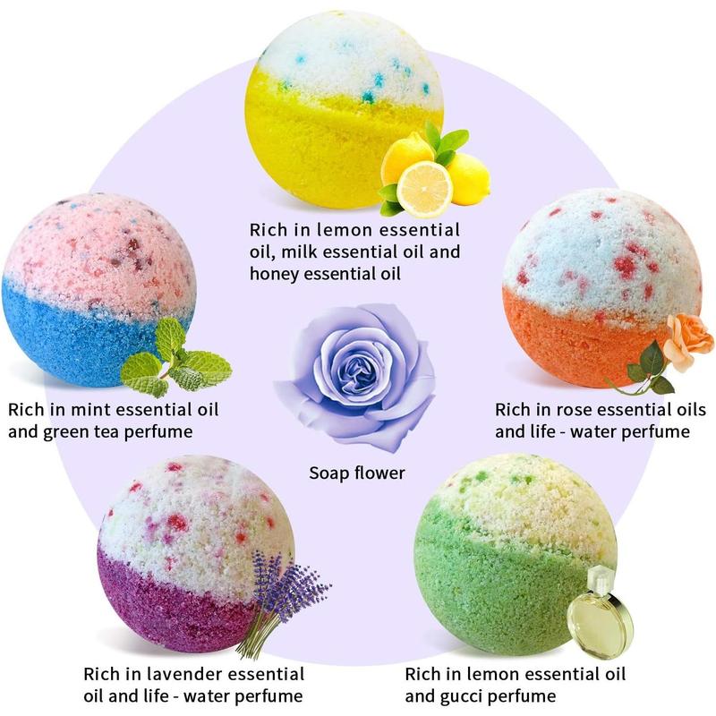 5+1 Bath Bombs Gift Set, 100% Handmade Pure Essential Oil Bath Bombs, Fizzy Spa for Moisturing Skin, Best Gift Choice for Woman, Birthday & Valentine's Day, Rose