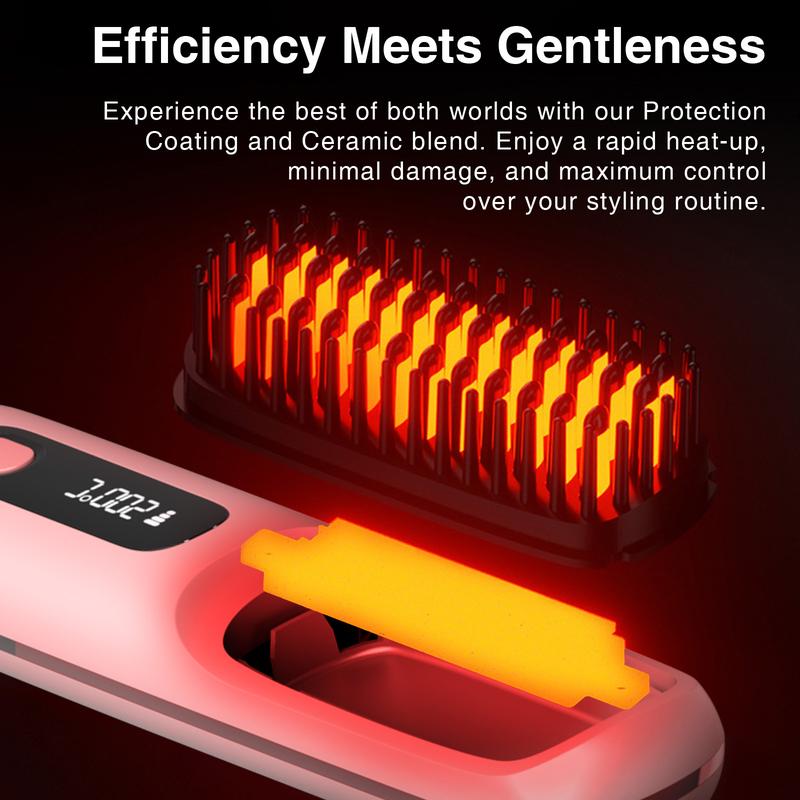 S7 Cordless Hair Straightener Brush, Portable Negative Ion Hot Comb  Long Battery Life with USB Rechargeable Feature Fast Heating 3 Temp Settings Anti-Scald, 20Mins Auto-Off, for Travel