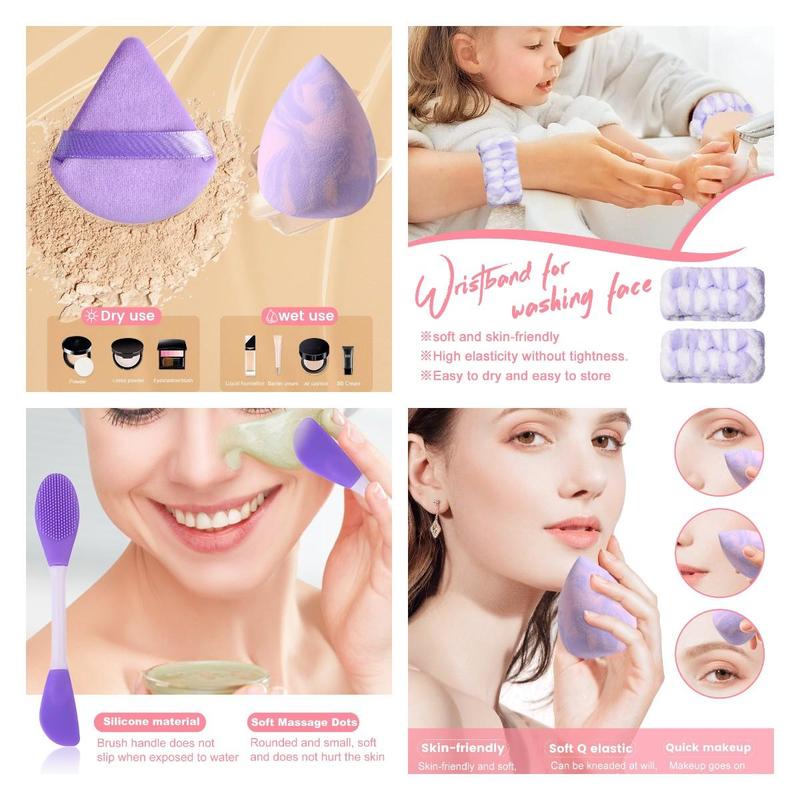 Makeup Set, 31pcs set Cosmetic Sponges & Puff & Sponge & Headband & Cleansing Puff & Eyelash Curler & Mask Brush & Eyebrow Template & Tweezers & Wrist Strap