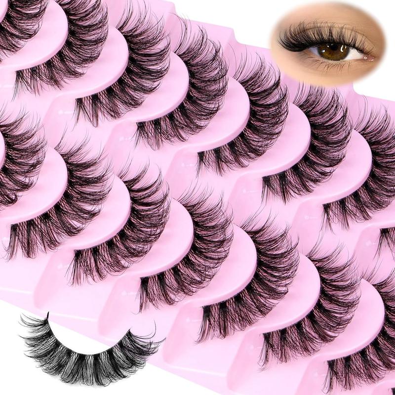 Fluffy False Eyelashes for Music Festival Makeup, 10 Pairs Natural Eyelashes for Lashes Extensions, Volumized Fake Eyelashes, Shinyslashes, Christmas Gift