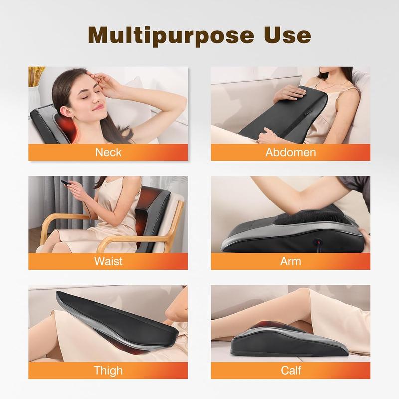 Shiatsu Electric Back Massager with Heat, Deep Tissue Kneading Massage Machine for Ultimate Relaxation & Back Pain Relief, Christmas Gift, Grey