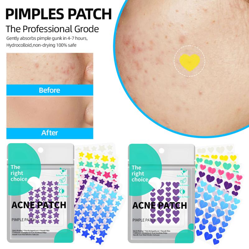 Pimple Patches for Face, Hydrocolloid Acne Patches, Cute Round Shape Zit Covers, Spot Stickers with Tea Tree, Salicylic Acid & Cica Oil 2 Sizes  Love Patch (216pcs) and Star Patch (240pcs) Count  Skincare Clear Skin Repair