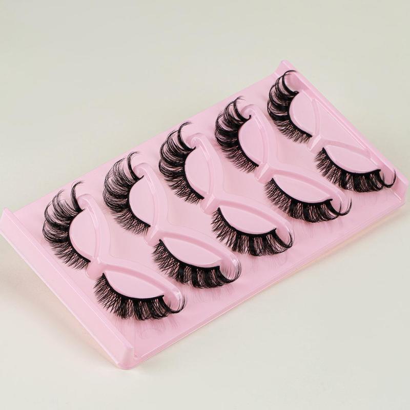 Natural Look Eyelashes Extensions, 5 Pairs Fluffy Curling False Eyelashes, Eye Makeup Enhancement False Eyelashes for Women & Girls, Eyelash Extensions Kit