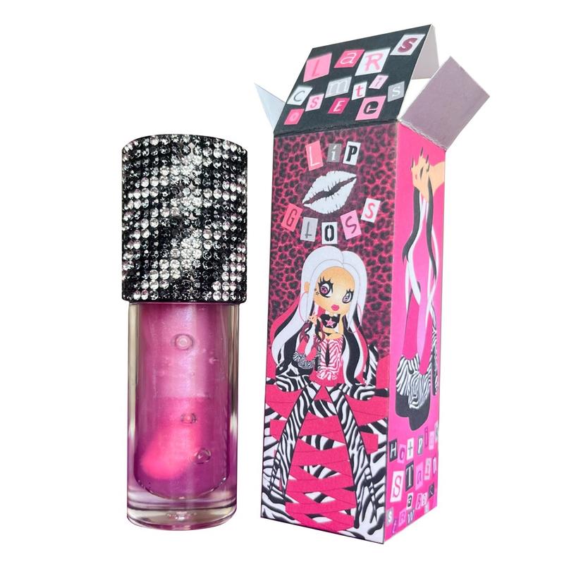 LipGirl Zebra Bedazzled Strawberry Lip Gloss Stain - Hot Pink Color-Changing Stain - One of One