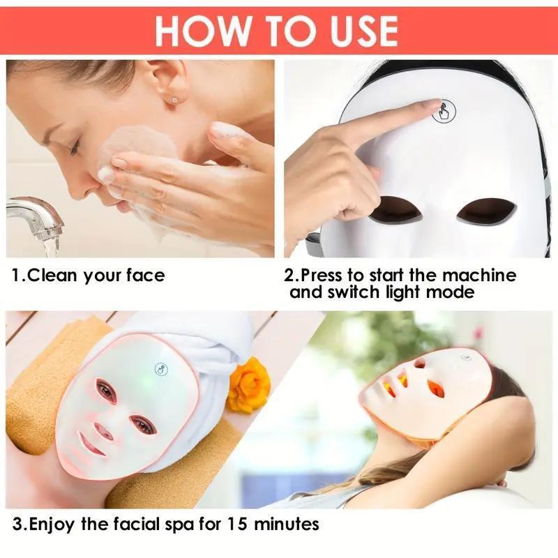 USB Rechargeable 7 Color LED Mask, 1 Count Comfortable Photon Lifting Mask, Facial Skin Care Instrument for Women & Girls