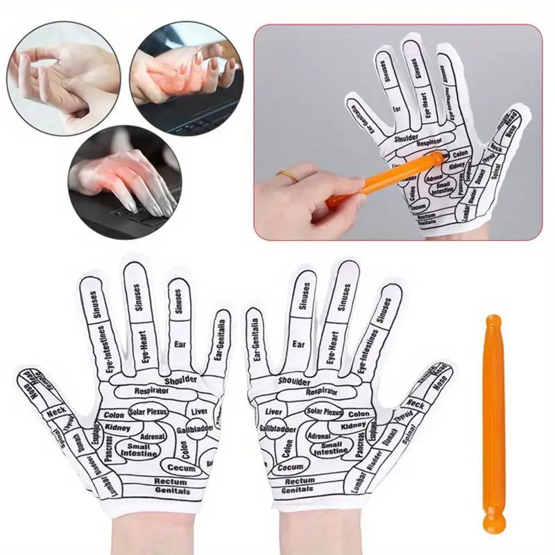 Shiatsu Reflexology Gloves With Massage Stick, 1 Pair Hand Reflexology Massage Tool With Acupressure Point Chart, Manual Massage Tool For Adults