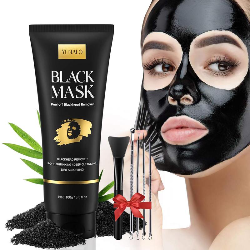 Blackhead Remover Mask Kit, Charcoal Peel Off Facial Mask with Brush and Pimple Extractors, Deep Cleansing for Face Nose Blackhead Pores Acne, For All Skin Types (3.5 Fl.oz)