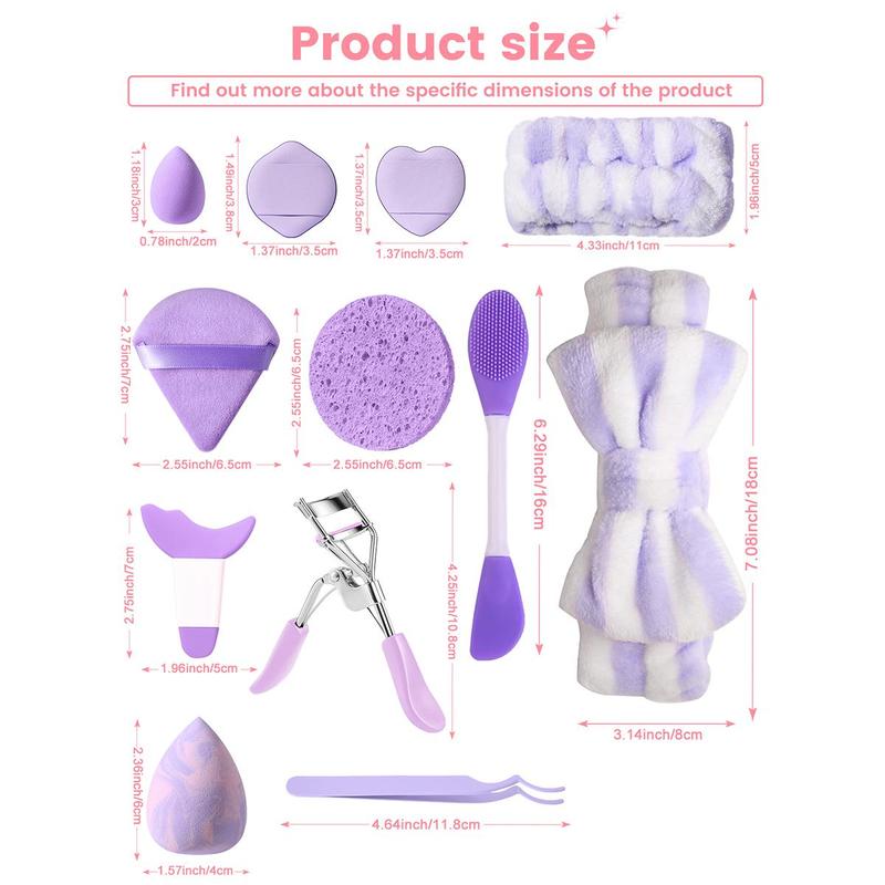 Makeup Set, 31pcs set Cosmetic Sponges & Puff & Sponge & Headband & Cleansing Puff & Eyelash Curler & Mask Brush & Eyebrow Template & Tweezers & Wrist Strap