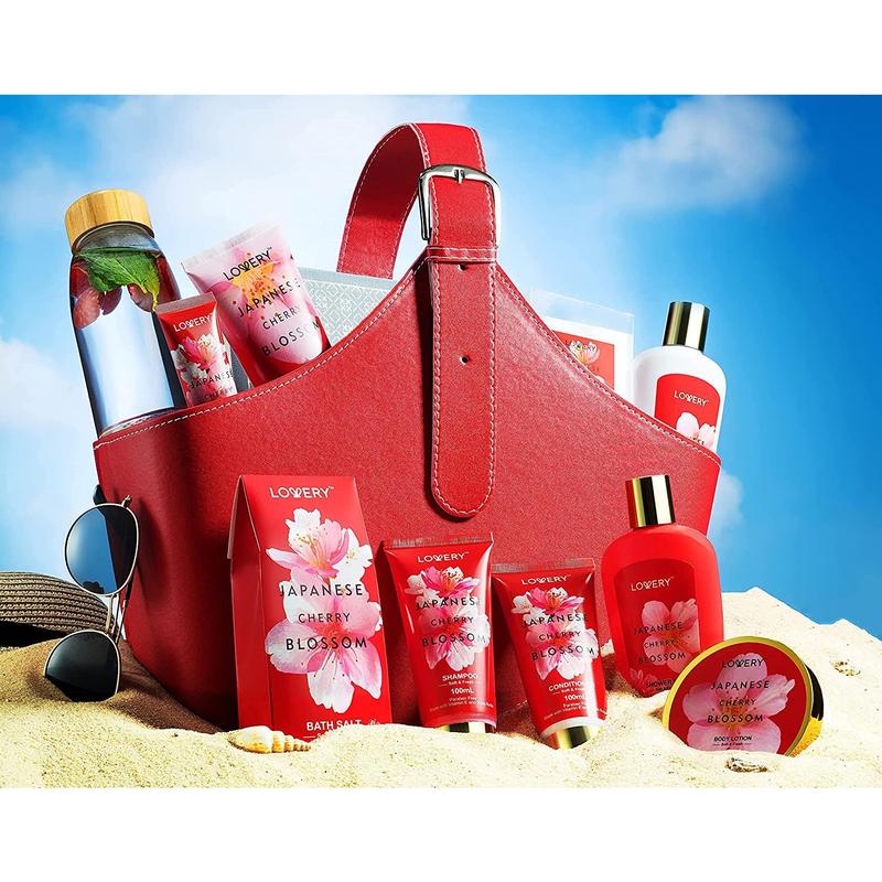 Japanese Cherry Blossom Bath Set - 25Pc Body Care Tote Kit Cosmetics Gift