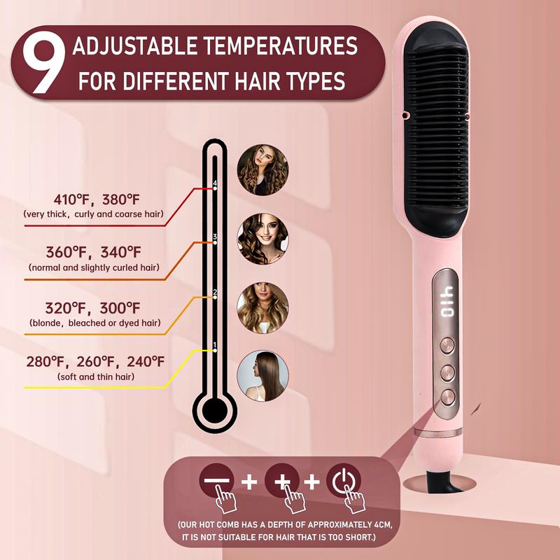 [Free shipping]VKIK Hair Straightener Brush,Hair Straightening Comb with Anti-Scald, 30s Fast Ceramic Heating, Frizz-Free, 360 Swivel Cord Portable Straightening Comb for Home, Travel and Salon,for Women Adjustable Gift Lightweight Comfort Smoothing