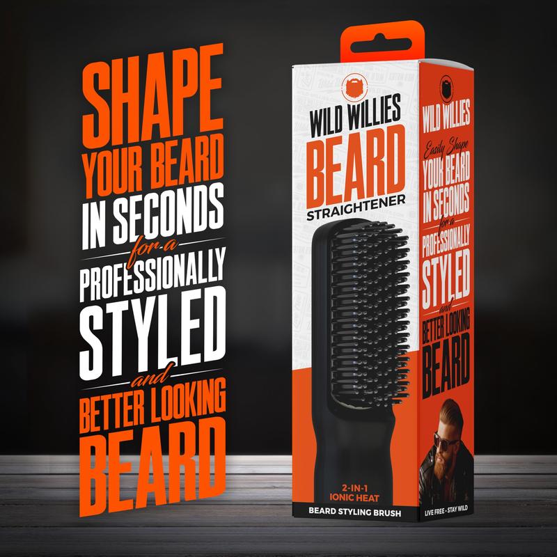 Beard Straightener for Men by Wild Willies - 2-in-1 Heated Brush Straightening Comb, 3 temp. settings - Anti-Scalding & Ionic Tech Eliminates Frizz