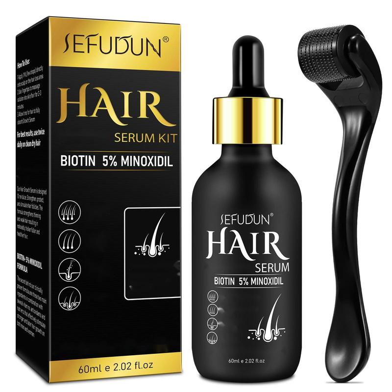 Sefudun 5% Minoxidil Hair Serum with Micro Derma Roller Set – Includes 60ml Hair Spray for Enhanced Hair Care & Comfort