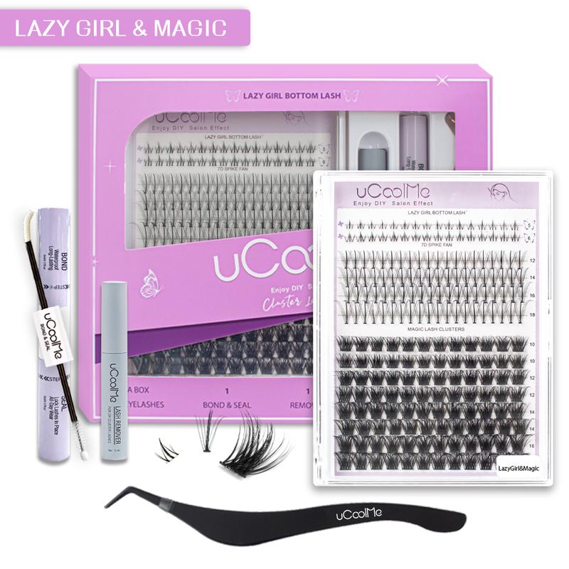 uCoolMe Lazy Girl Lash DIY Extension Kit | Bottom Lash | Bond Seal and Remover | Upgrade Invisible Band Eyelashes Makeup Cosmetic Lash Extensions Christmas gift