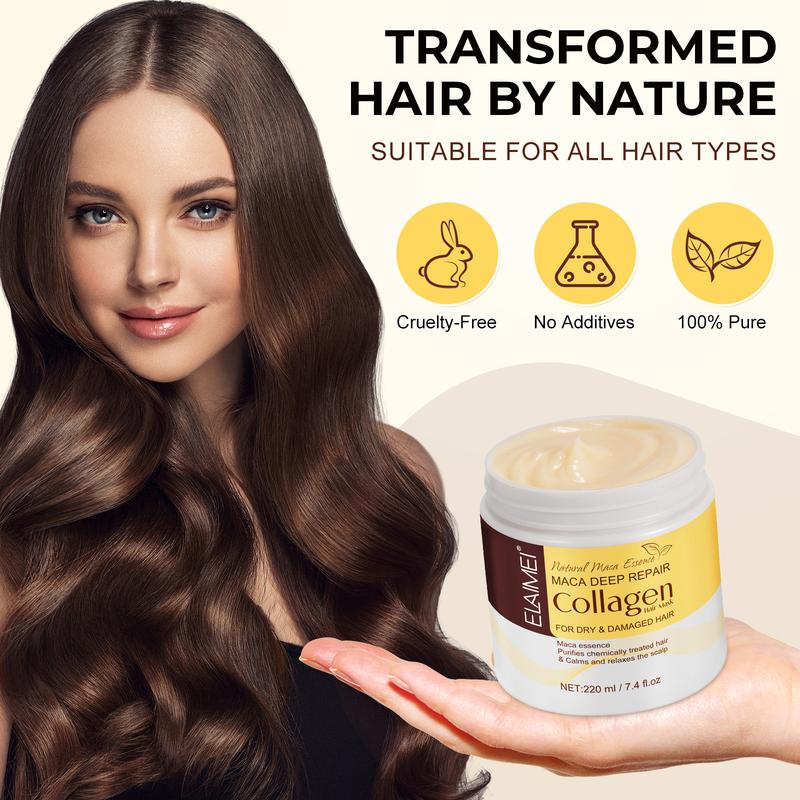 Collagen Hair Repair Mask for Dry & Damaged Hair, Make Hair Fuller & Healthy, Nourishing Haircare Restorative Argan Shampoo with Maca, Avocado Oil & Fatty Acids