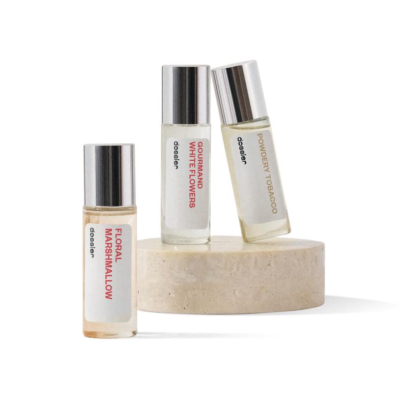 Celebrity-Approved Trio, Dossier, Eau de Parfum, 3x11ml, Floral Marshmallow, Gourmand White Flowers, Powdery Tobaco