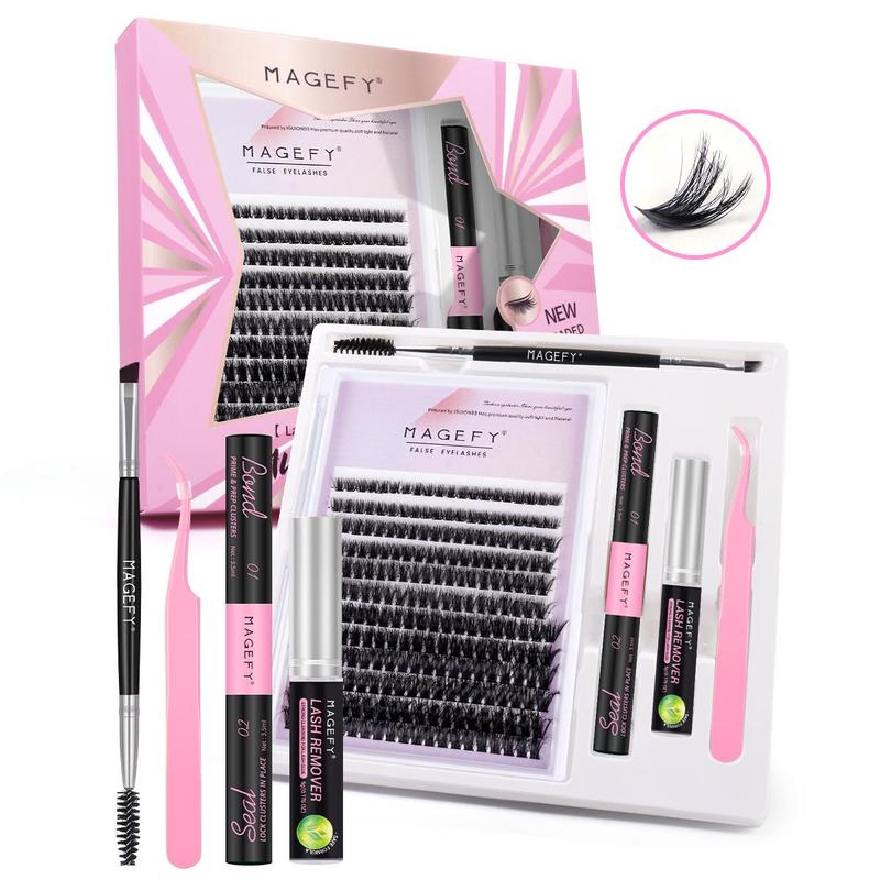 Mixed Length False Eyelashes & Eyelash Seal and Bond & Eyelash Remover & Tweezer & Eyelash Brush, 1 Set Eyelash Extensions Kit, Eye Makeup Tool for Women