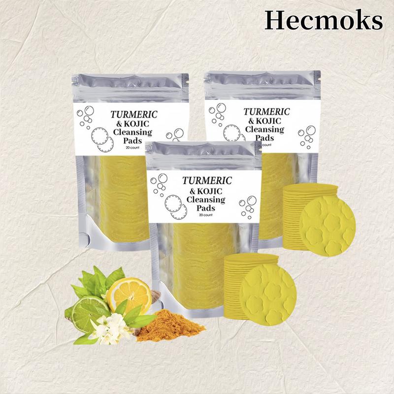 HECMOKS 20 40 Pack Kojic Acid Turmeric Cleansing Pads,Helps Balance Skin Oil And Water, Gentle & Non-Irritating brightening oil free facial cleansers