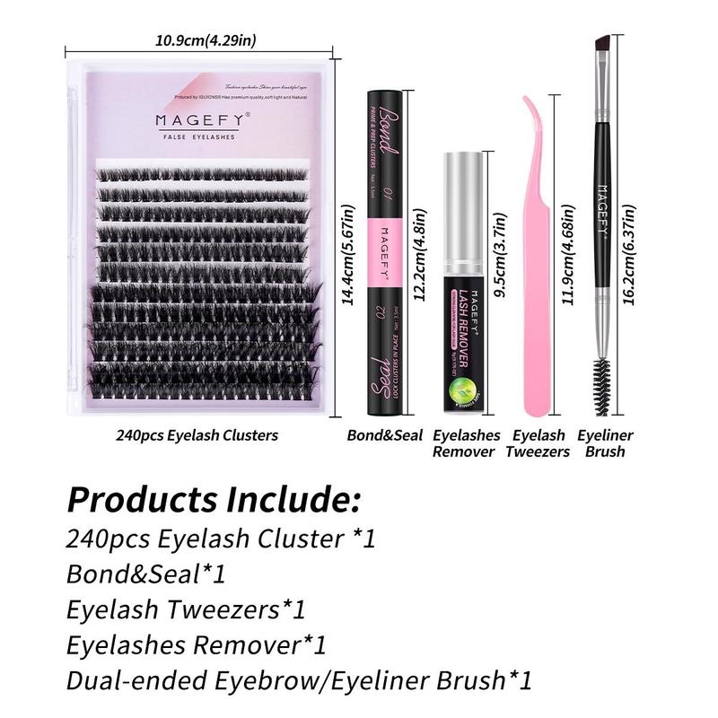 Mixed Length False Eyelashes & Eyelash Seal and Bond & Eyelash Remover & Tweezer & Eyelash Brush, 1 Set Eyelash Extensions Kit, Eye Makeup Tool for Women