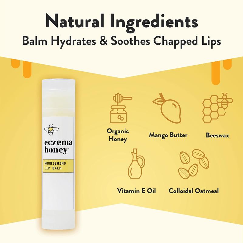 ECZEMA HONEY Nourishing Lip Balm - Organic Chapstick for Sensitive Skin - Daily Lip Moisturizer for Very Dry Lips - Mango Butter & Honey Lip Balm - Natural Lip Care Products (1 Ct)