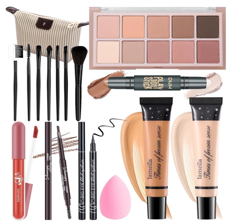 Makeup Kit For Girls Teens Women, Makeup Set, Makeup Present, Includes Eyeshadow Palette, Foundation, Eyebrow Pencil, Eyeliner, Lip Gloss, Counter Stick, Makeup Brush Set Bag & Sponge