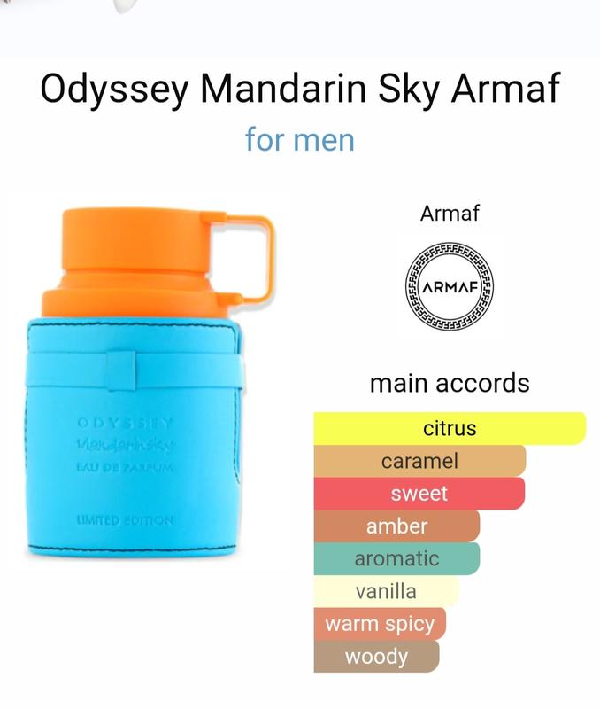 Armaf Odyssey Mandarin Sky Eau De Parfum Spray for Men, 3.4 Ounce - Citrus, Caramel, Sweet, Aromatic Notes | Best Choice | Long lasting Fragrance