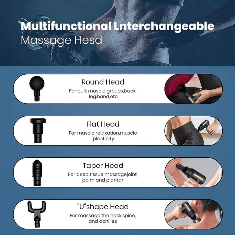 Black Portable Muscle Massage Gun, 6-Speed Adjustable, Deep Tissue Pain Relief, Full Body Relaxation for Stress Comfort