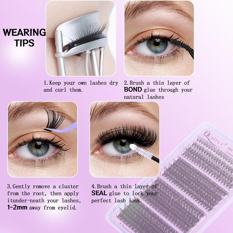 Natural Eyelash Extensions Kit, 1 Set Mixed Length Individual False Eyelashes with Glue, Remover, Eyelash Curler, Headband, Makeup Tool for Beginners, Christmas Gift