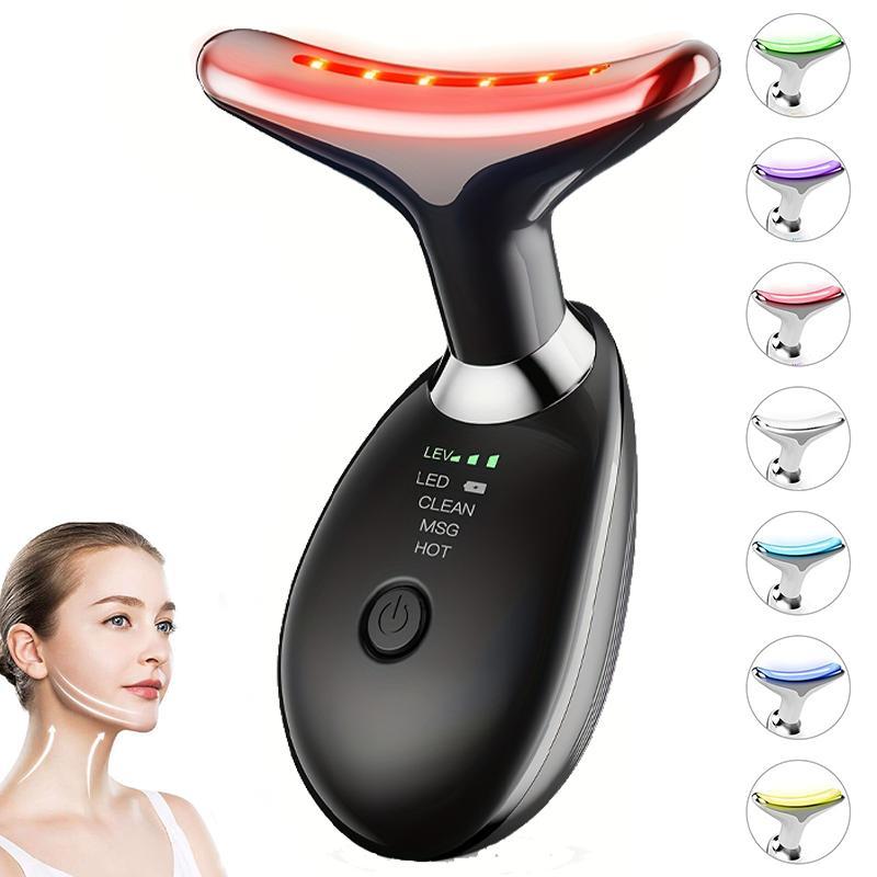 Portable LED Light Facial Massager, 7 Color LED Light Lifting and Firming Facial & Neck Massager, Professional Facial Beauty Instrument for Women