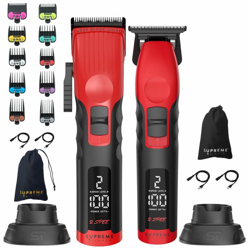 Supreme Trimmer 2Spee 2-in-1 Beard Trimmer & Hair Clipper Combo | Cordless Pro Tool, Removable Blades, 2 Speeds, LCD Display, Lightweight Comfort