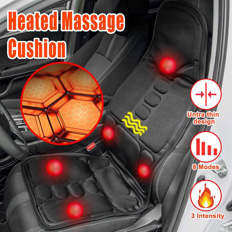 8 Mode Massage Seat Cushion w Heated Back Neck Massager Chair for Home&Car Mat