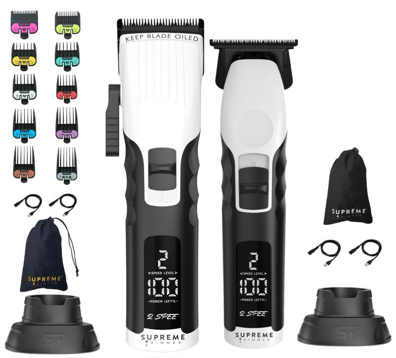 Supreme Trimmer 2Spee 2-in-1 Beard Trimmer & Hair Clipper Combo | Cordless Pro Tool, Removable Blades, 2 Speeds, LCD Display, Lightweight Comfort