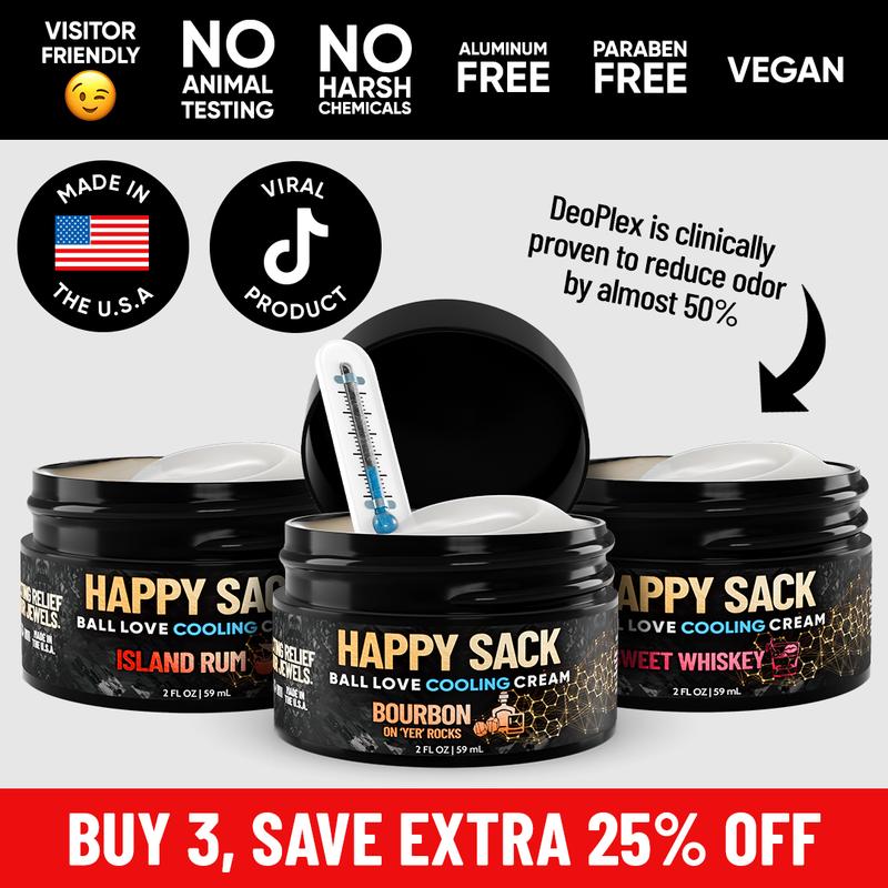 DERM DUDE Happy Sack (3 Pack) Nut Love Cooling Ball Cream for Chafing, Cooling and Deodorizing with Aloe Vera, Cucumber Body Care Comfort Scent