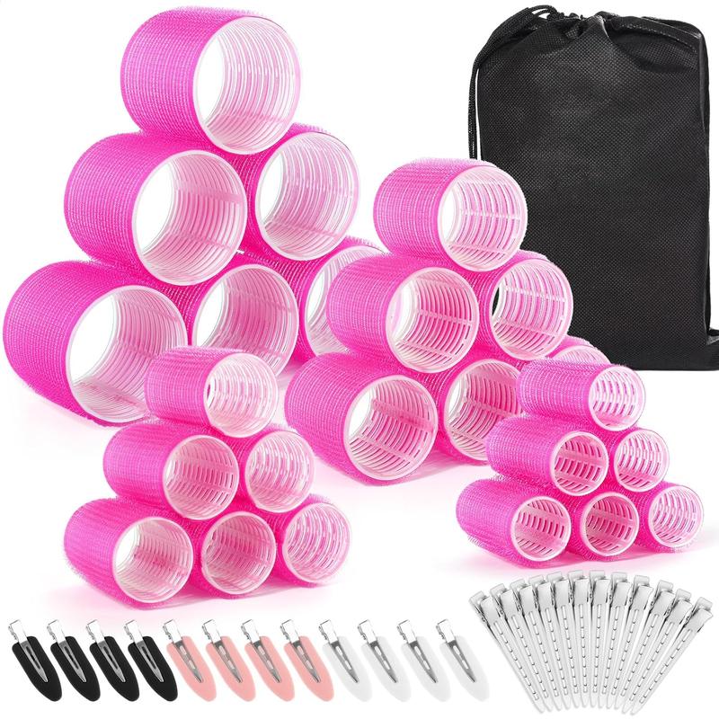 Hair Rollers 48 Pcs Set, 24Pcs Hair Rollers 4 Sizes and 24 Pcs Hair Clips for Long Medium Short Hair