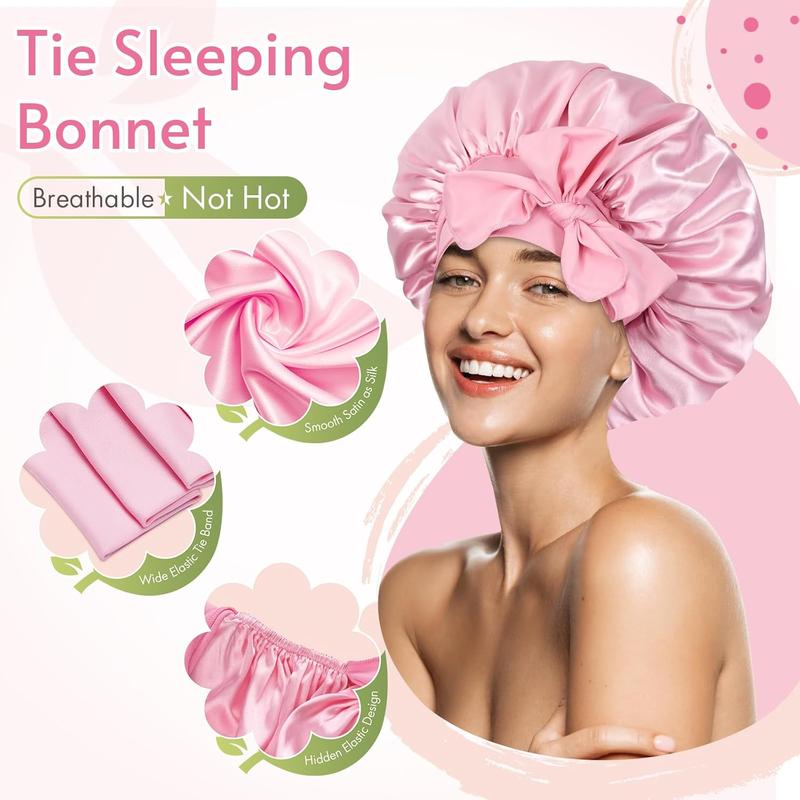 Heatless Curls Overnight & Satin Bonnet, No Heat Hair Curlers Headband for Long Hair, 7 PCS Curling Rod Set Haircare Gift for Women - Pink