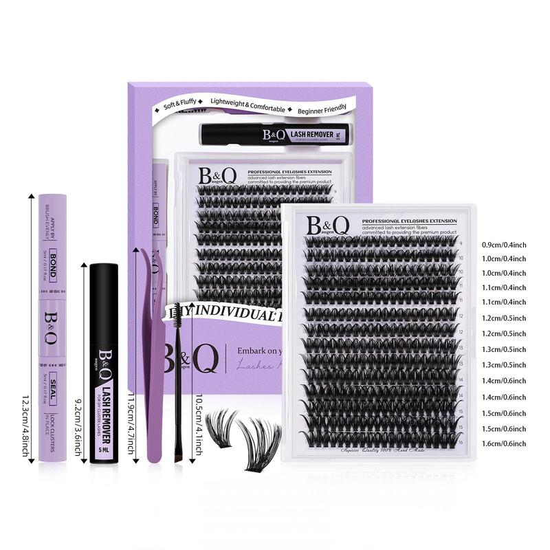 Lash Extension Kit for Beginners, B&Qaugen 280pcs DIY Eyelash Extension Kit, 50D 9-16 Mixed Lash Clusters Kit, D Curl Lash Kit with Waterproof Lash Bond and Seal, Glue Remover, Lash Tweezer Individual Lashes Kit, DIY At Home, Eyelash Extensions Kit