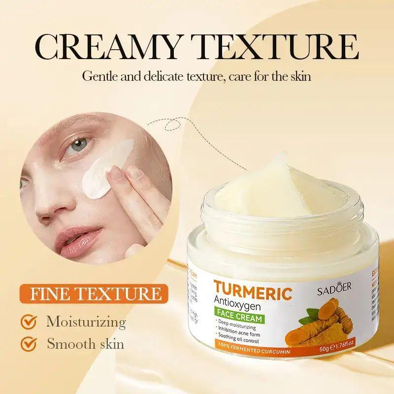 SADOER Turmeric Skincare Cream, Moisturizing Turmeric Face Mask Face Cream, Turmeric Facial Lotion, Skin Radiant Improving Facial Cream, Gentle Skincare Face Lotion for Women and Men, Face Care Products, Hydrating Skin Care Products