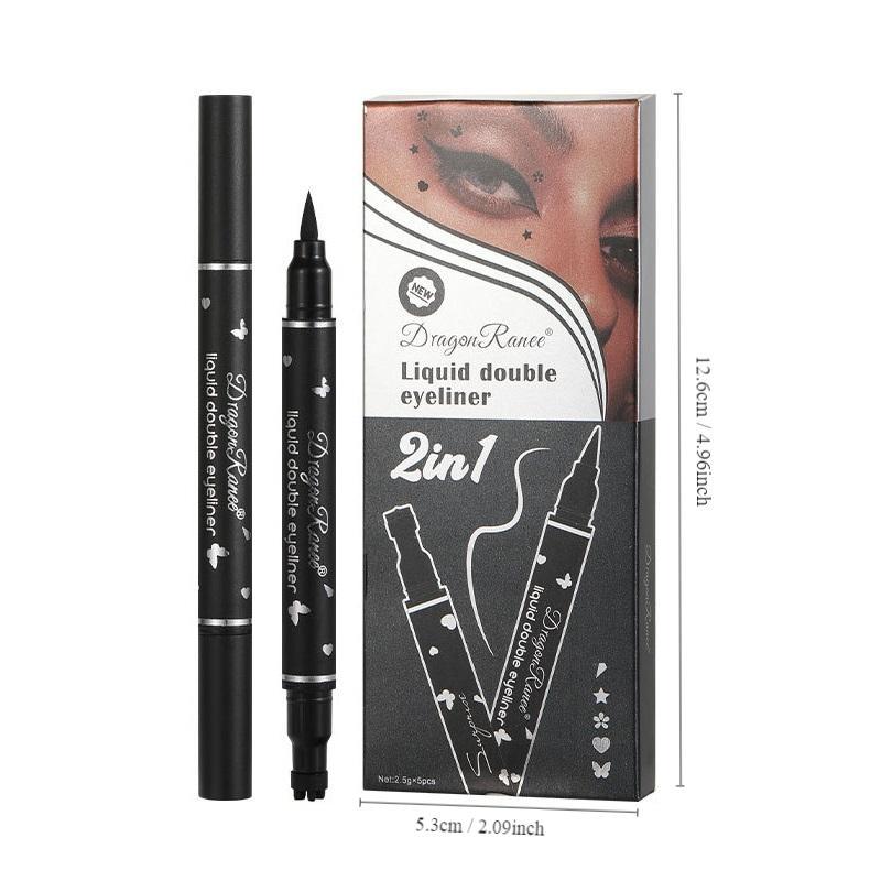 Double-ended Eyeliner Stamp Pen Set, 5pcs Waterproof Long Lasting Eyeliner Pencil, Quick Drying Eyeliner Pen with Precise Flexible Tip & Comfortable Grip, Professional Daily Makeup Products, Fall Gift