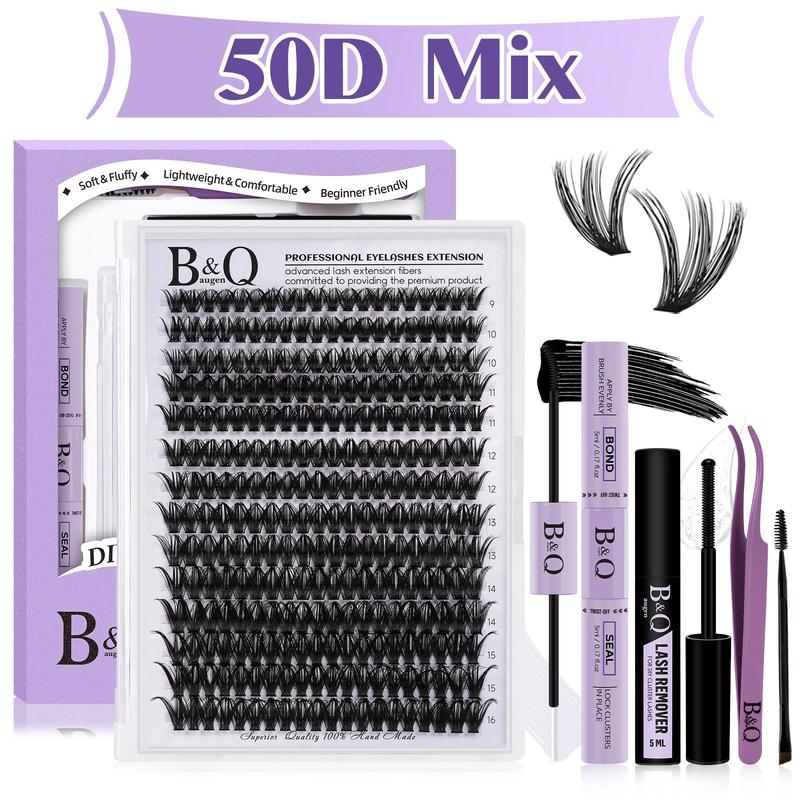 Lash Extension Kit for Beginners, B&Qaugen 280pcs DIY Eyelash Extension Kit, 50D 9-16 Mixed Lash Clusters Kit, D Curl Lash Kit with Waterproof Lash Bond and Seal, Glue Remover, Lash Tweezer Individual Lashes Kit, DIY At Home, Eyelash Extensions Kit