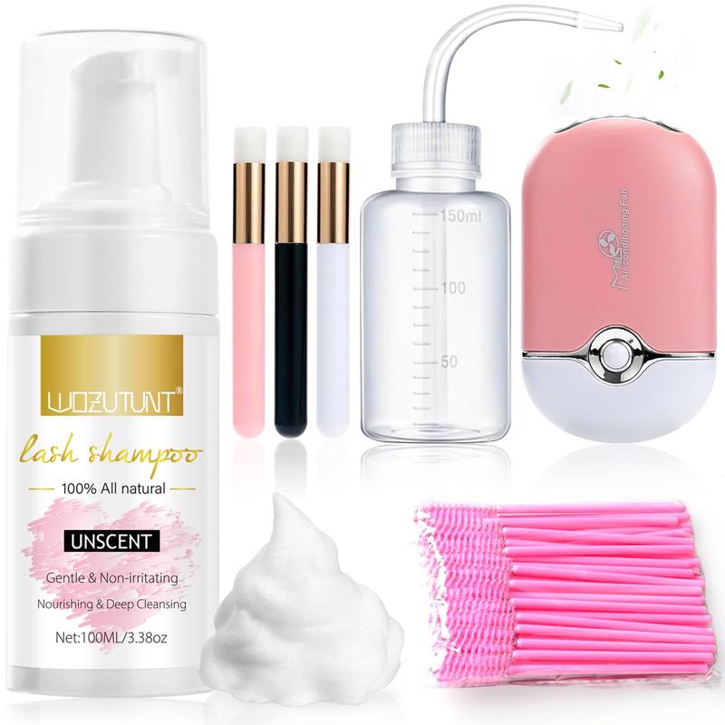 Lash Shampoo 3.38oz for Eyelash Extensions - Lash Mousse Cleanser with Lash Brushes and Wash Bottle for Clean Lashes