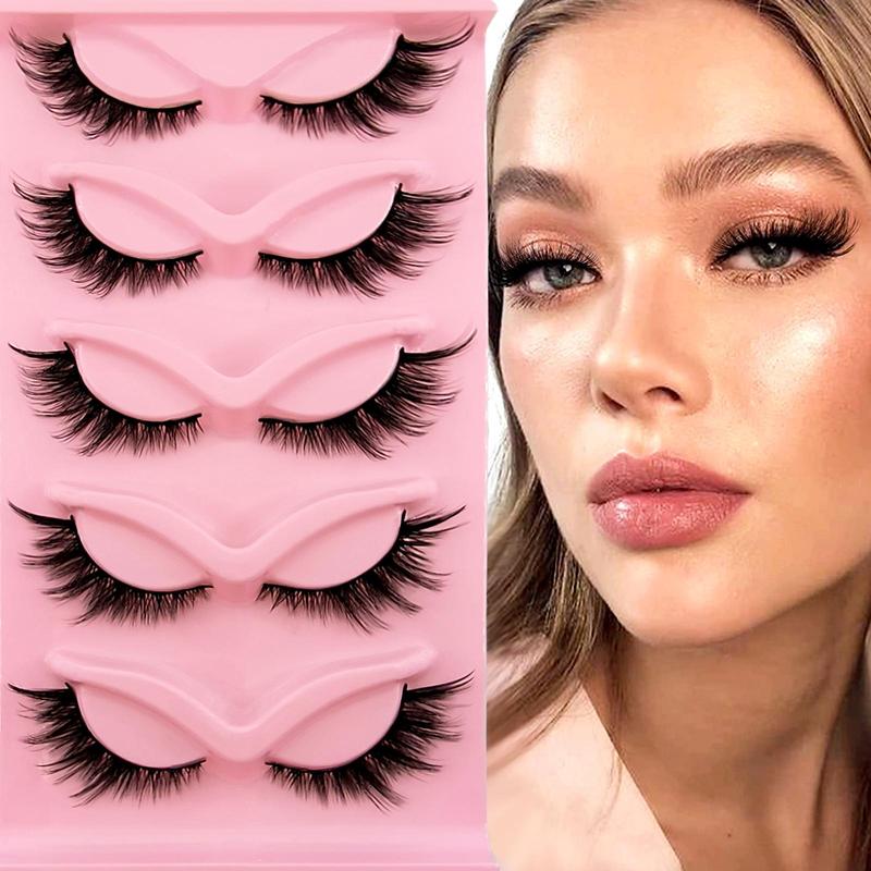 Cat Eye False Eyelashes, 5 Pairs Natural Fluffy False Eyelashes, Wispy Cat Eye Faux Cluster Lash Extensions, Lightweight Eyelash Extensions, Eye Cosmetic for Women & Girls Music Festival Makeup