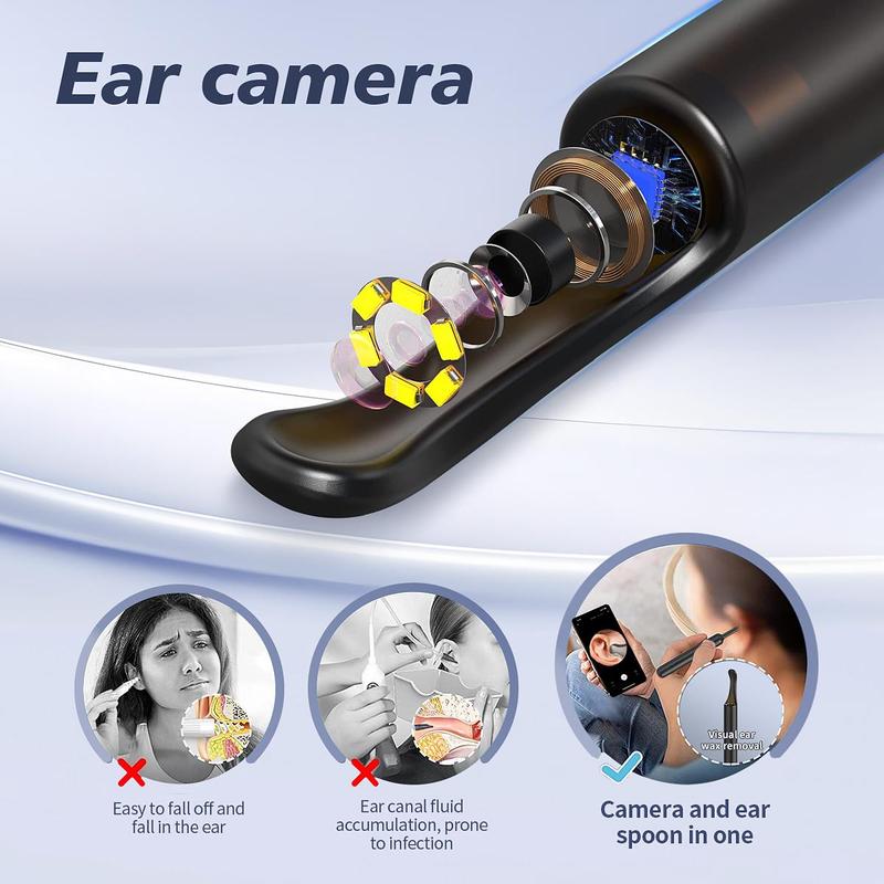 Smart Visual Ear Cleaner, 1 Box Wireless Intelligent Visual Ear Picker with Replacement Heads, HD Otoscope with 6 LED Lights, Ear Cleaner for iOS & Android