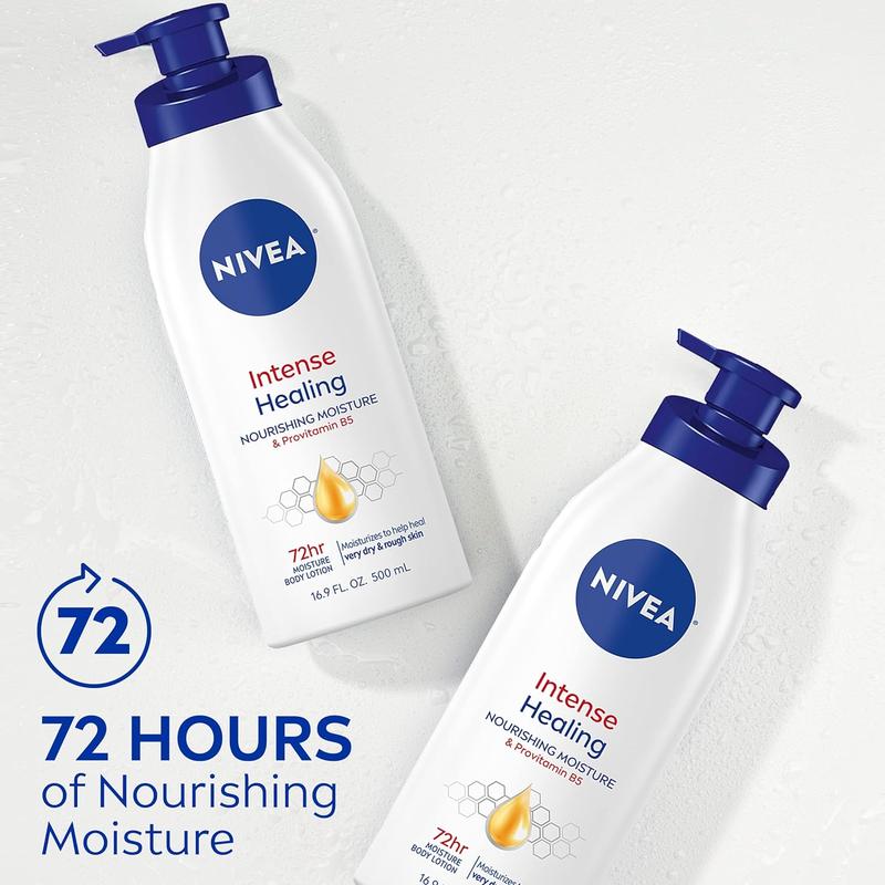 NIVEA Intense Healing Body Lotion for Dry Skin, 72-Hour Moisturizing Lotion with Deep Nourishing Serum and Provitamin B5, 16.9 Fl Oz Pump Bottle