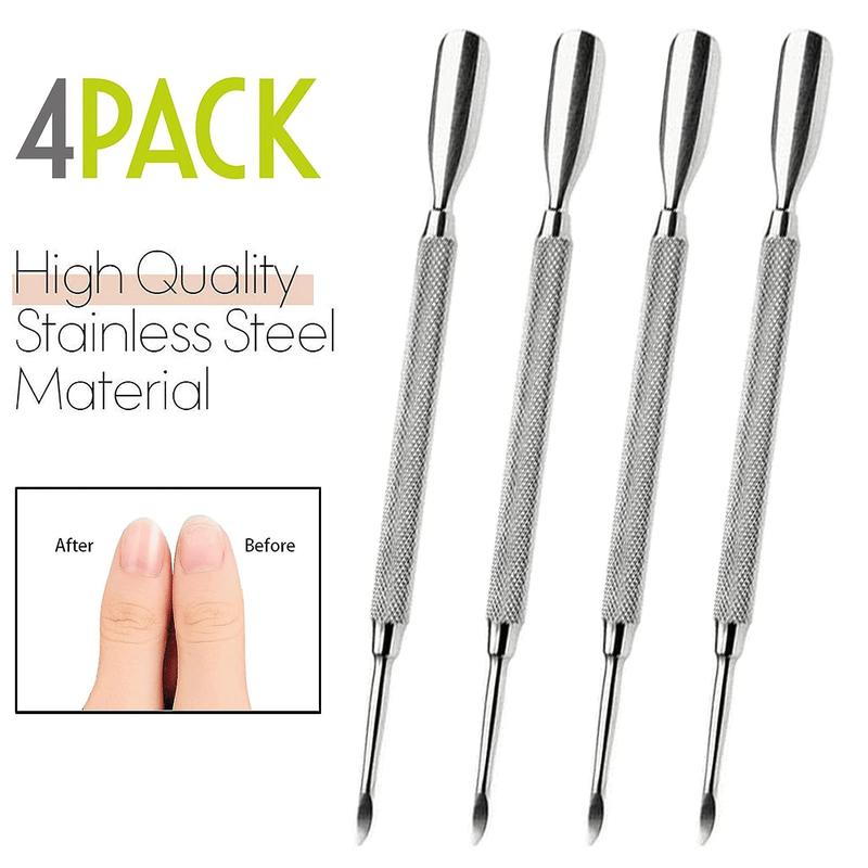 Professional Cuticle Pusher Set Dual Sided - Sharp Edge Spoon Shaped Double Ended Cuticle Pusher Remover Cleaner Surgical Medical Grade Stainless Steel Manicure Pedicure Nail Spa Art Care Tools 4 Pc By Krisp Beauty Nail Care Gel Polish Salon Pack