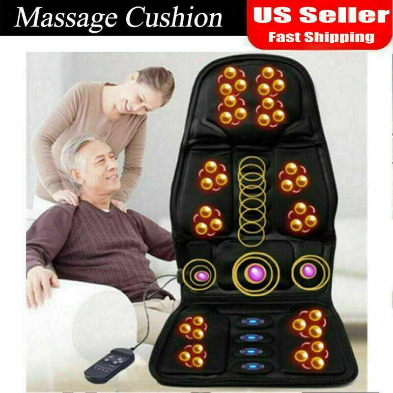 8 Mode Massage Seat Cushion w Heated Back Neck Massager Chair for Home&Car Mat