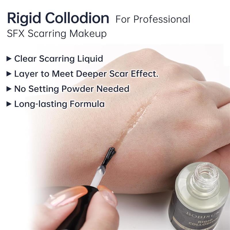 Rigid Collodion Scarring Liquid with Brush & Remover Makeup Set Professional For Special Effects Makeup Kit, Face Body Realistic SFX Scar Makeup for Halloween Costume Cosplay Film Stage, Halloween Makeup Kit, Halloween Body Makeup